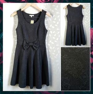 Just Ginger Retro Lace Texture Knit Bow Jumper Sweater Dress With Tags Gray Sm